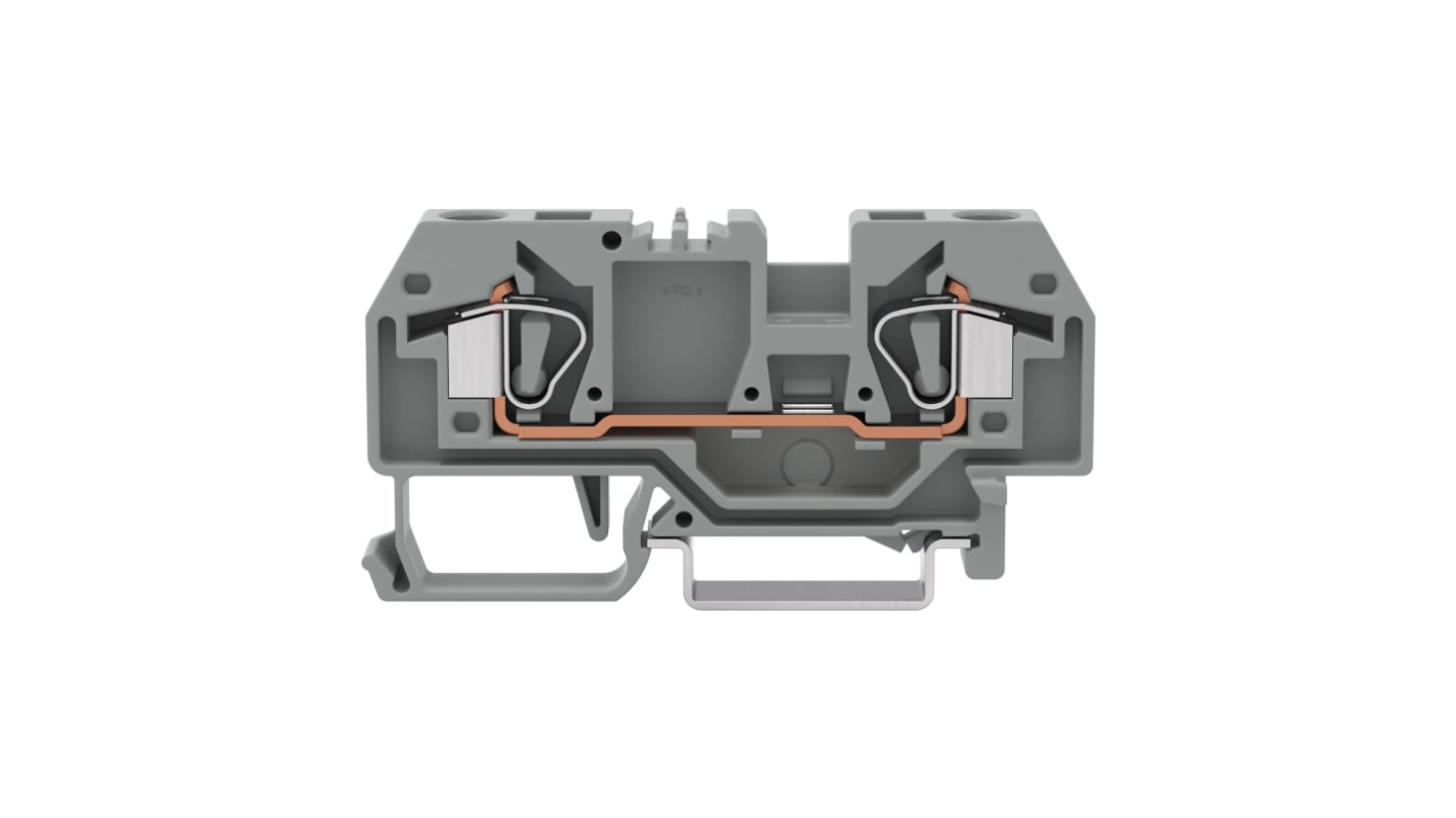 WAGO 282 Series Grey Feed Through Terminal Block, 6mm², Single-Level, Cage Clamp Termination