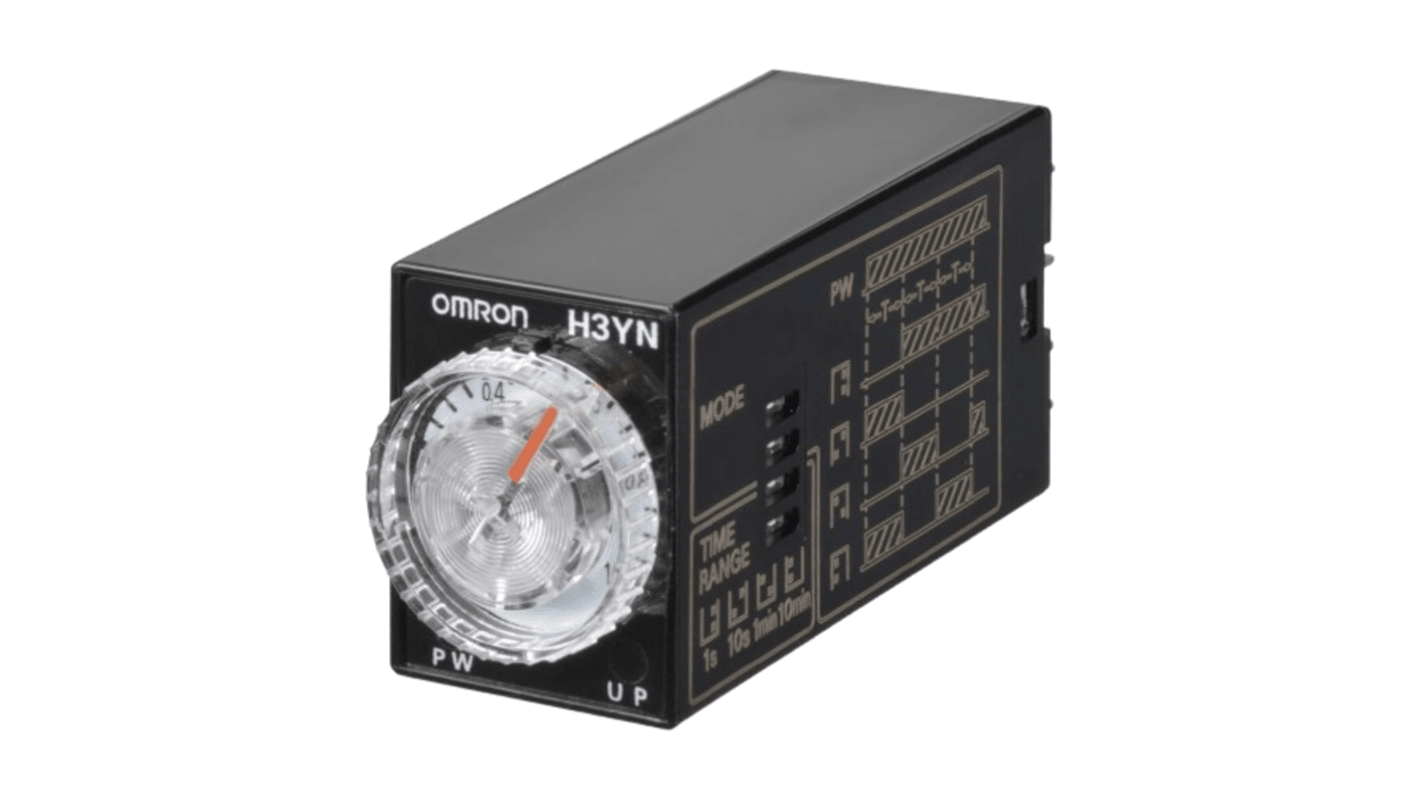 Omron H3YN Series Panel Mount Timer Relay, 200 → 230V ac, 4-Contact, 0.1 s → 10min, DPDT