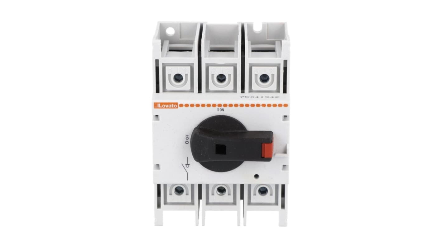 Lovato 3P Pole Switch Disconnector - 80A Maximum Current, 45kW Power Rating, IP20