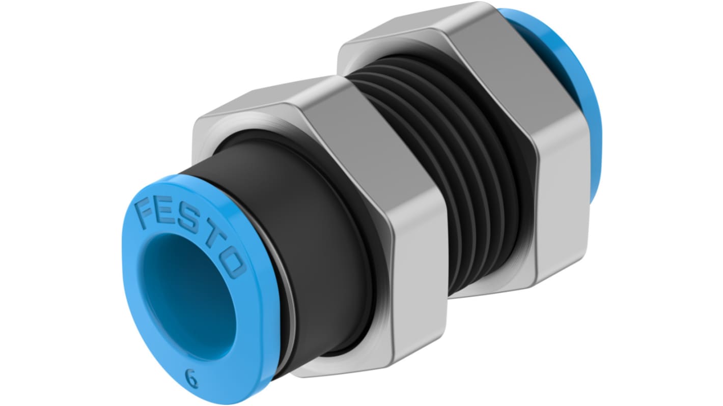 Festo QSMS Series Bulkhead Tube-to-Tube Adaptor, Push In 6 mm to Push In 6 mm, Tube-to-Tube Connection Style, 153377
