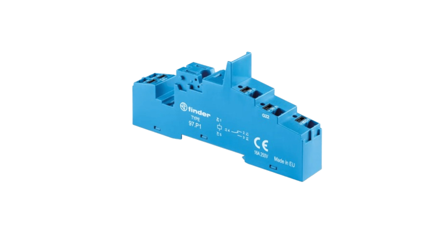 Finder 97 5 Pin 250V ac DIN Rail Relay Socket, for use with 46.61 Relay