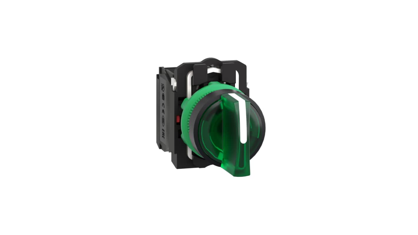 Schneider Electric 3档带灯转换开关, 单刀双掷, 22mm开孔, 最大6A, 24V, IP67, 锁定型, 旋钮操控, 黑色, Harmony XB5系列