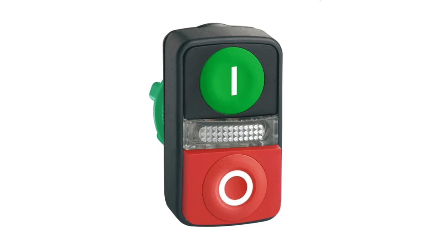 Schneider Electric Harmony XB5 Series Green, Red Illuminated Momentary Push Button Head, 22mm Cutout, IP66, IP69K