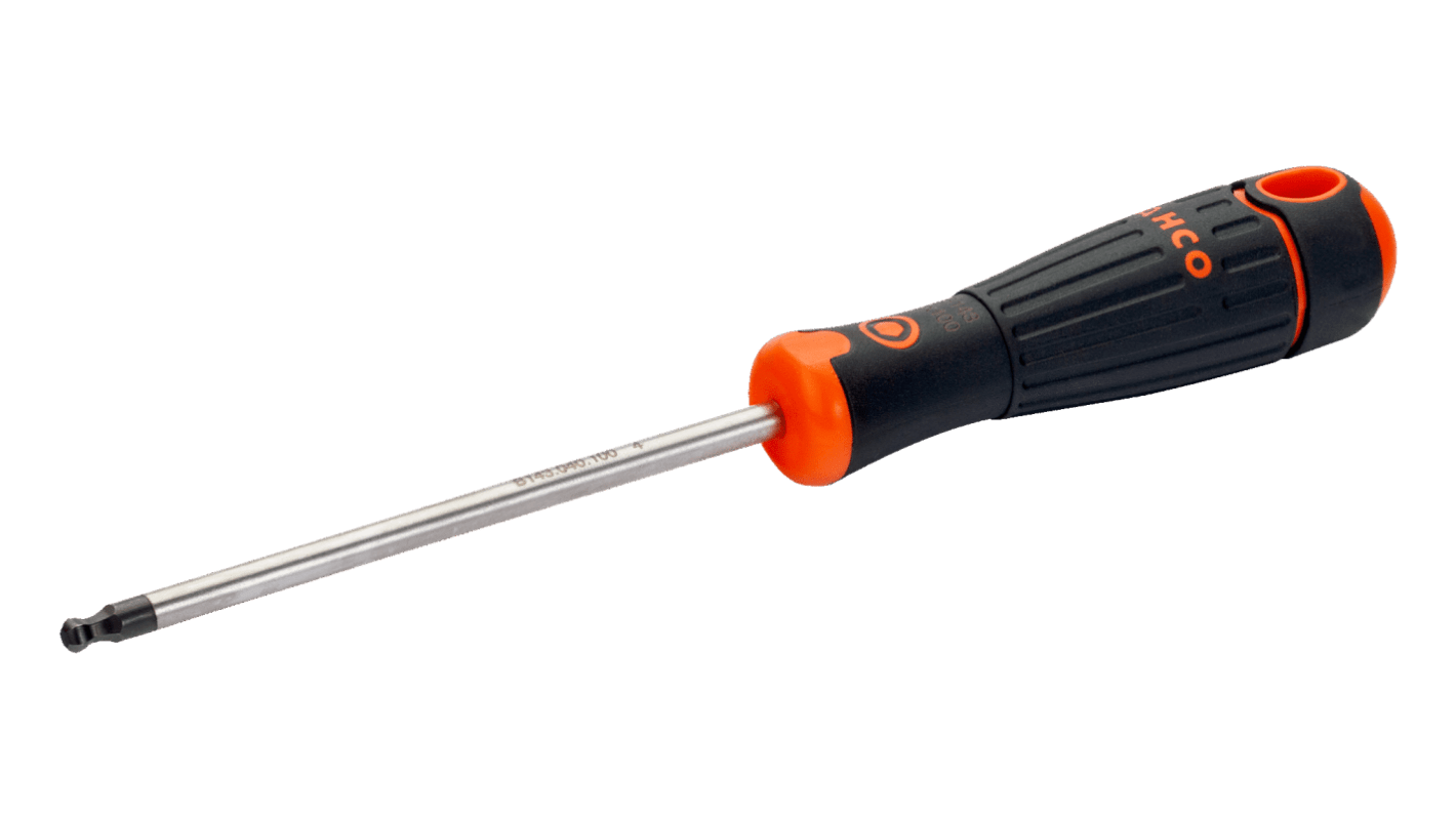 Bahco Ball End Hexagon  Screwdriver, 4 mm Tip, 100 mm Blade, 195 mm Overall