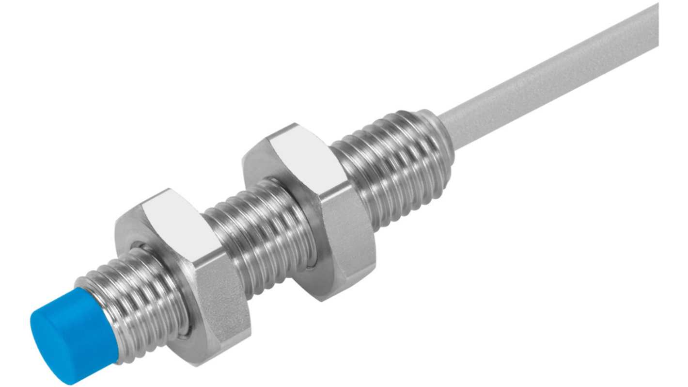 Festo Inductive Threaded Barrel Proximity Sensor, M8, 2.5 mm Detection, NPN NO, 10 → 30 V dc
