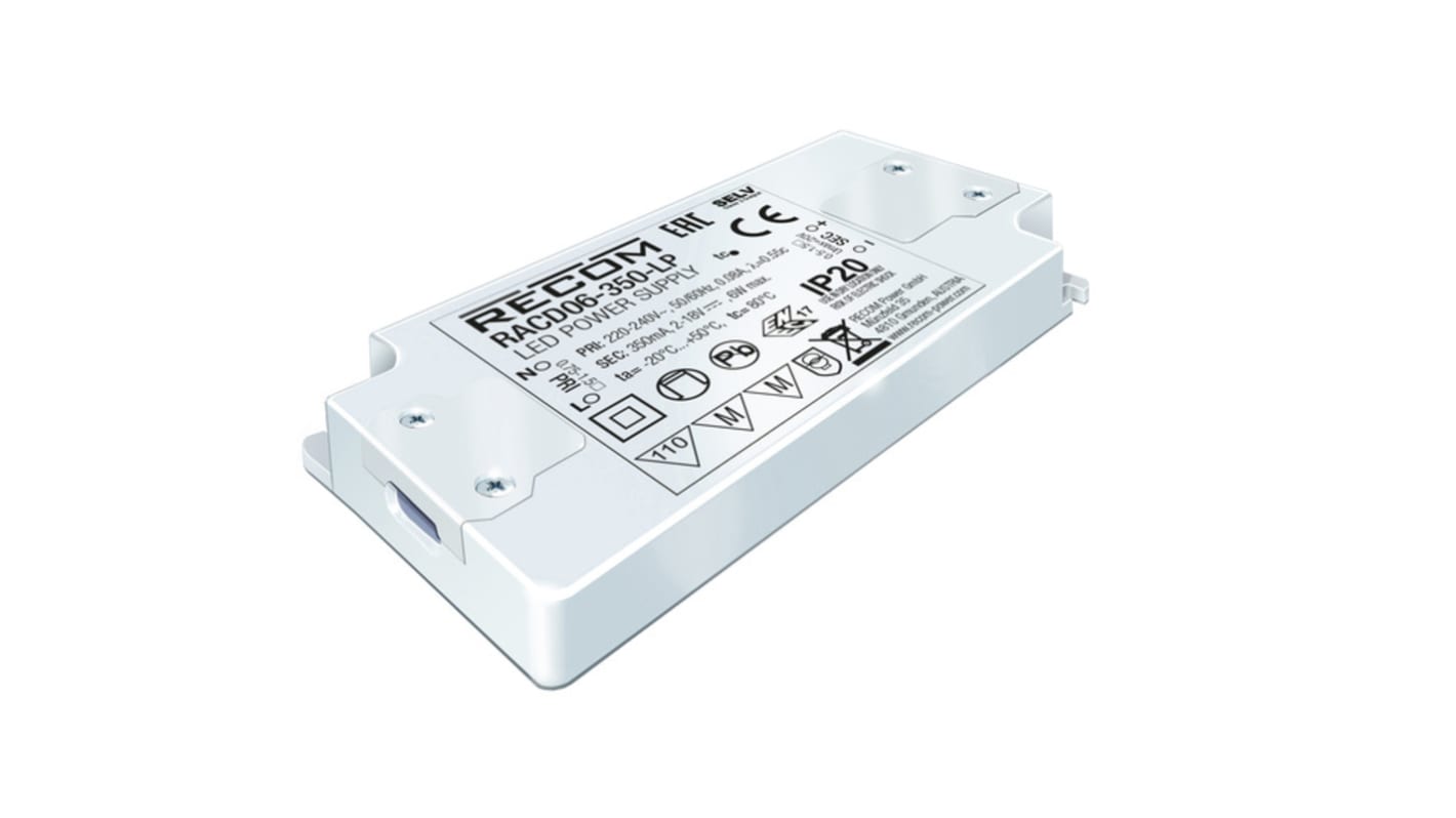 Recom LED Driver, 2 → 18V dc Output, 6W Output, 350mA Output, Constant Current
