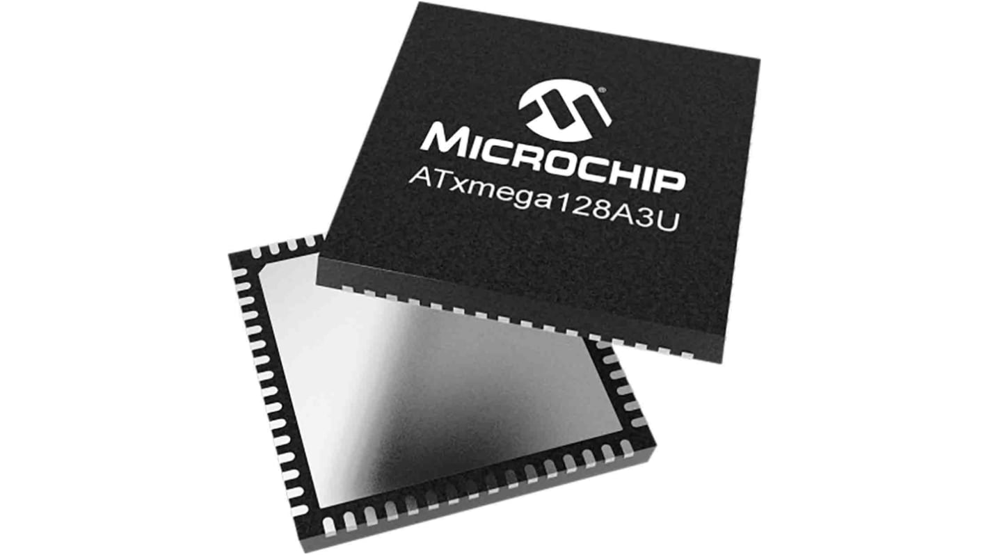 Microchip ATxmega128A3U单片机, AVR内核, 64针, QFN, 最大32MHz, 128 kB 闪存, 8 kB RAM
