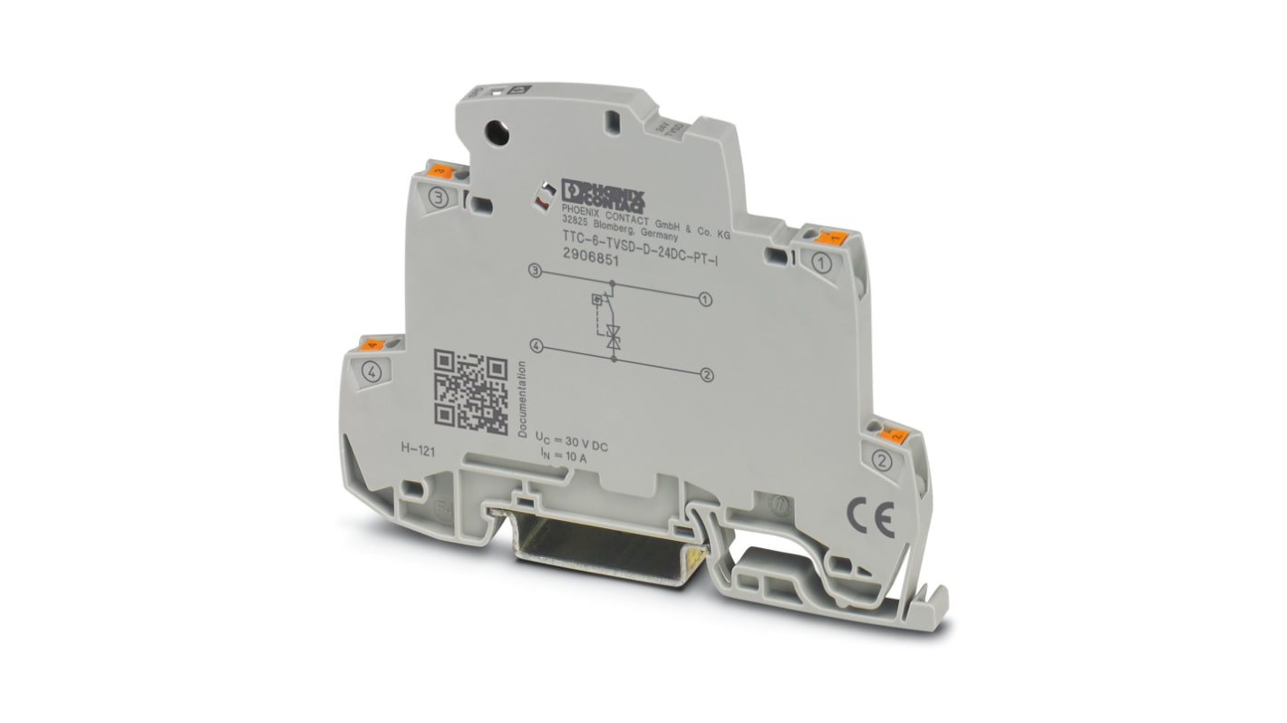 Phoenix Contact, TTC-6-TVSD-D-24DC-PT-I Surge Protector 30 V dc Maximum Voltage Rating Surge Protection Device