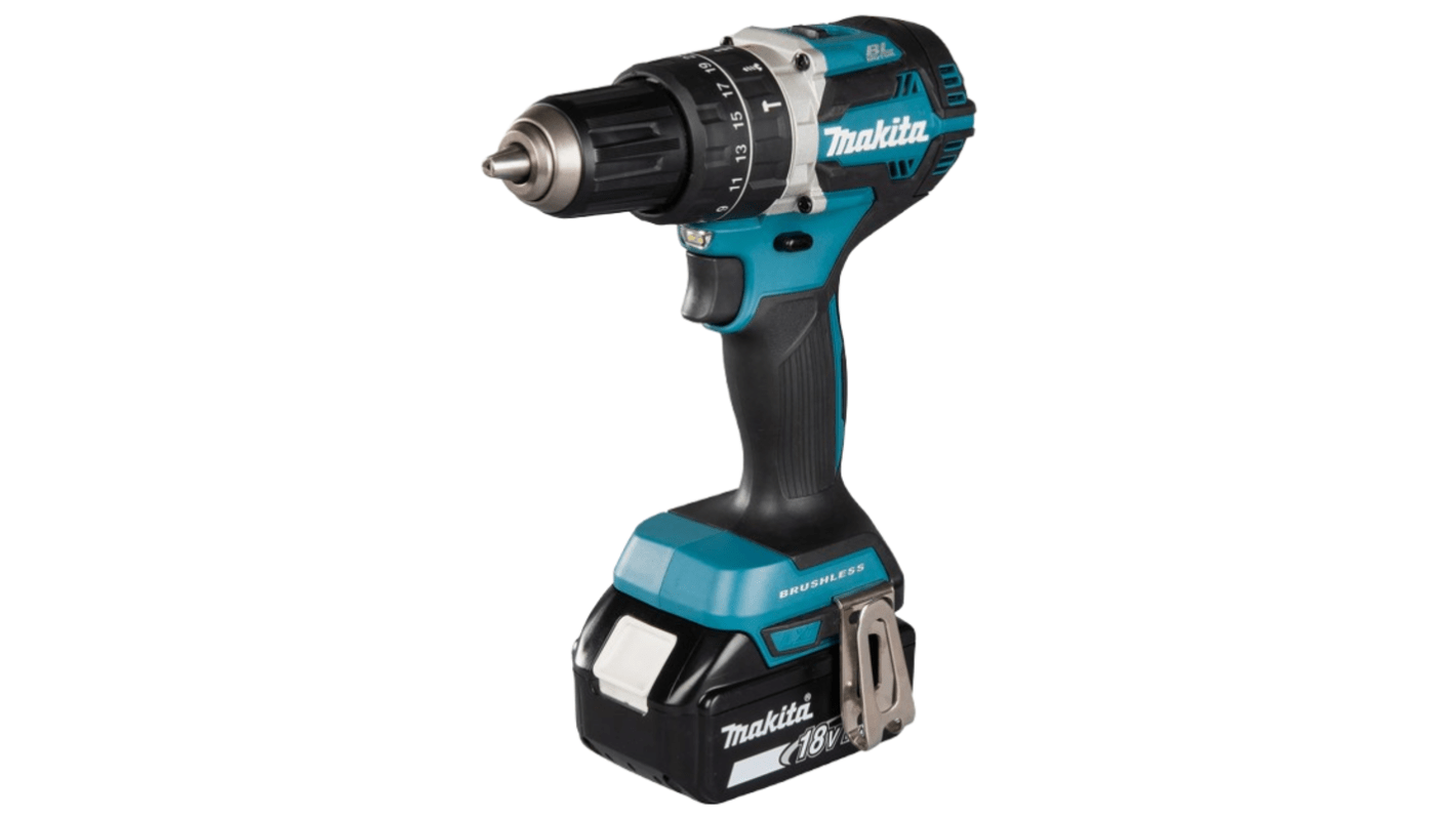 Makita 150W无线冲击钻 组合电钻, 18V, 13mm夹头, 最大2000rpm, 2个 锂离子电池, 无刷电机, LXT系列, DHP484