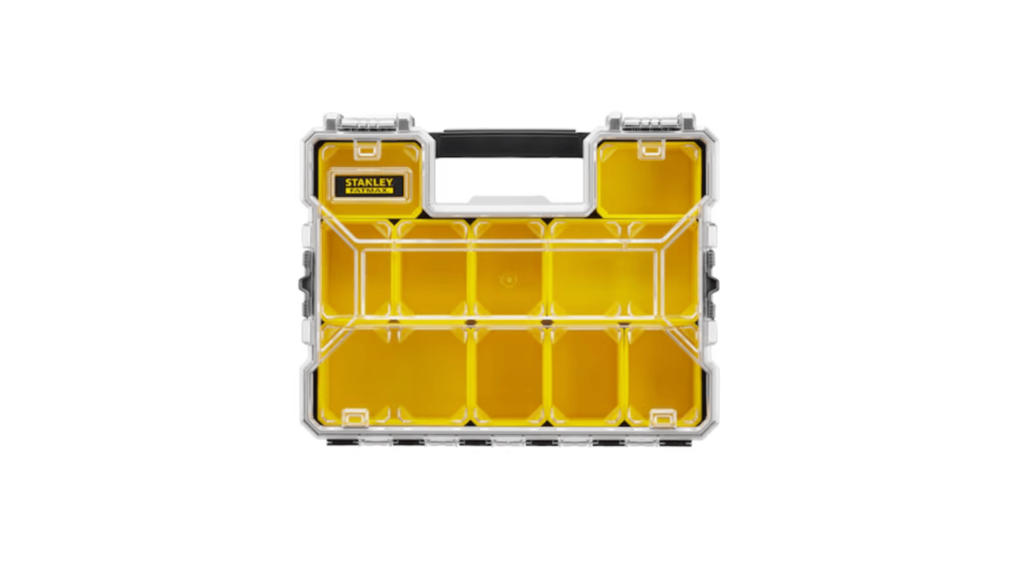 Stanley 10 Cell Black, Yellow Metal, PC Compartment Box, 446mm x 432mm x 640mm