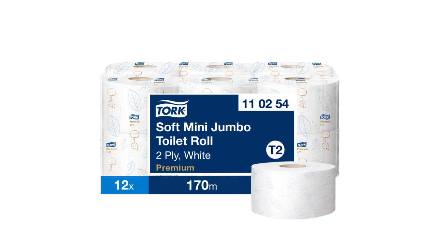Rouleau de papier toilette Tork Mini Jumbo 850 feuilles, lot de 12, 2 plis, format Mini Jumbo