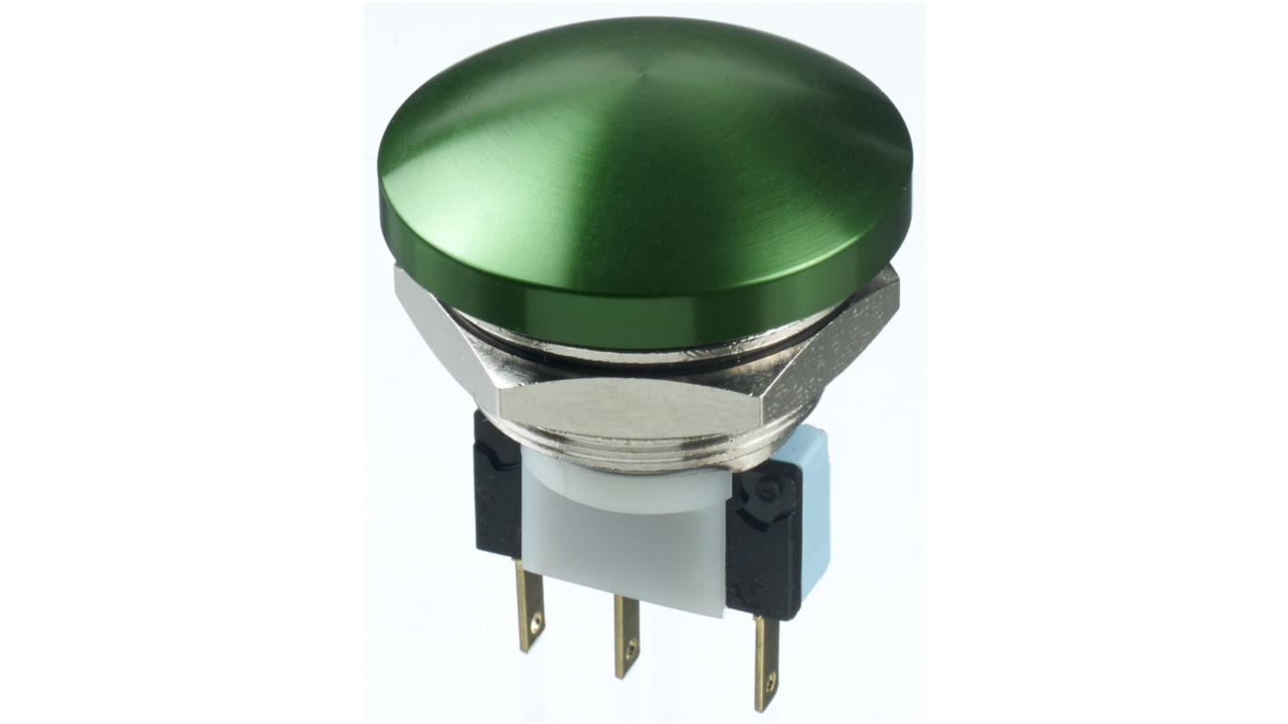 APEM Push Button Switch, Momentary, Panel Mount, 22.2mm Cutout, DPDT, 250V ac, IP65
