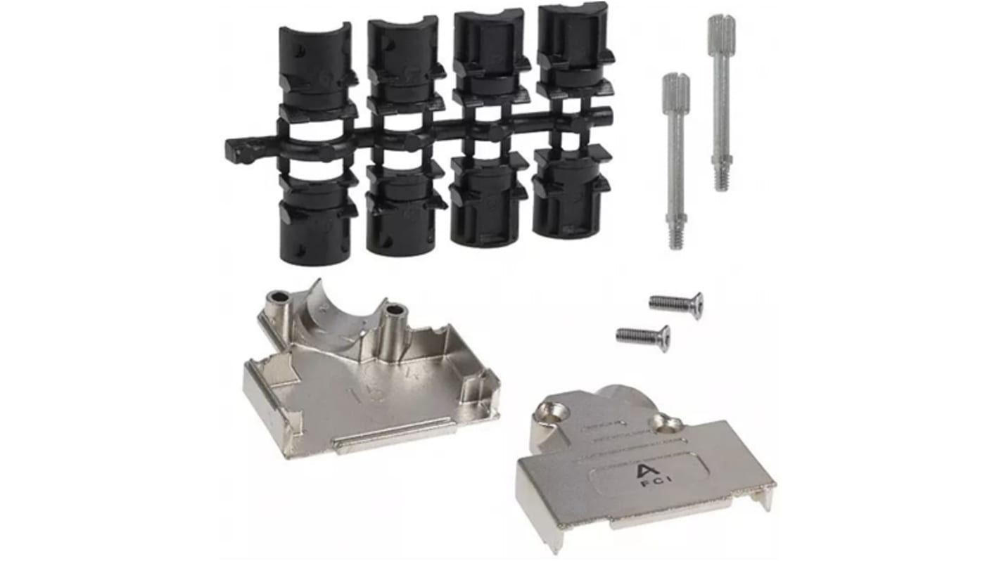 Amphenol Communications Solutions Economical Series Die Cast Zinc Right Angle D Sub Backshell, 15 Way, Strain Relief