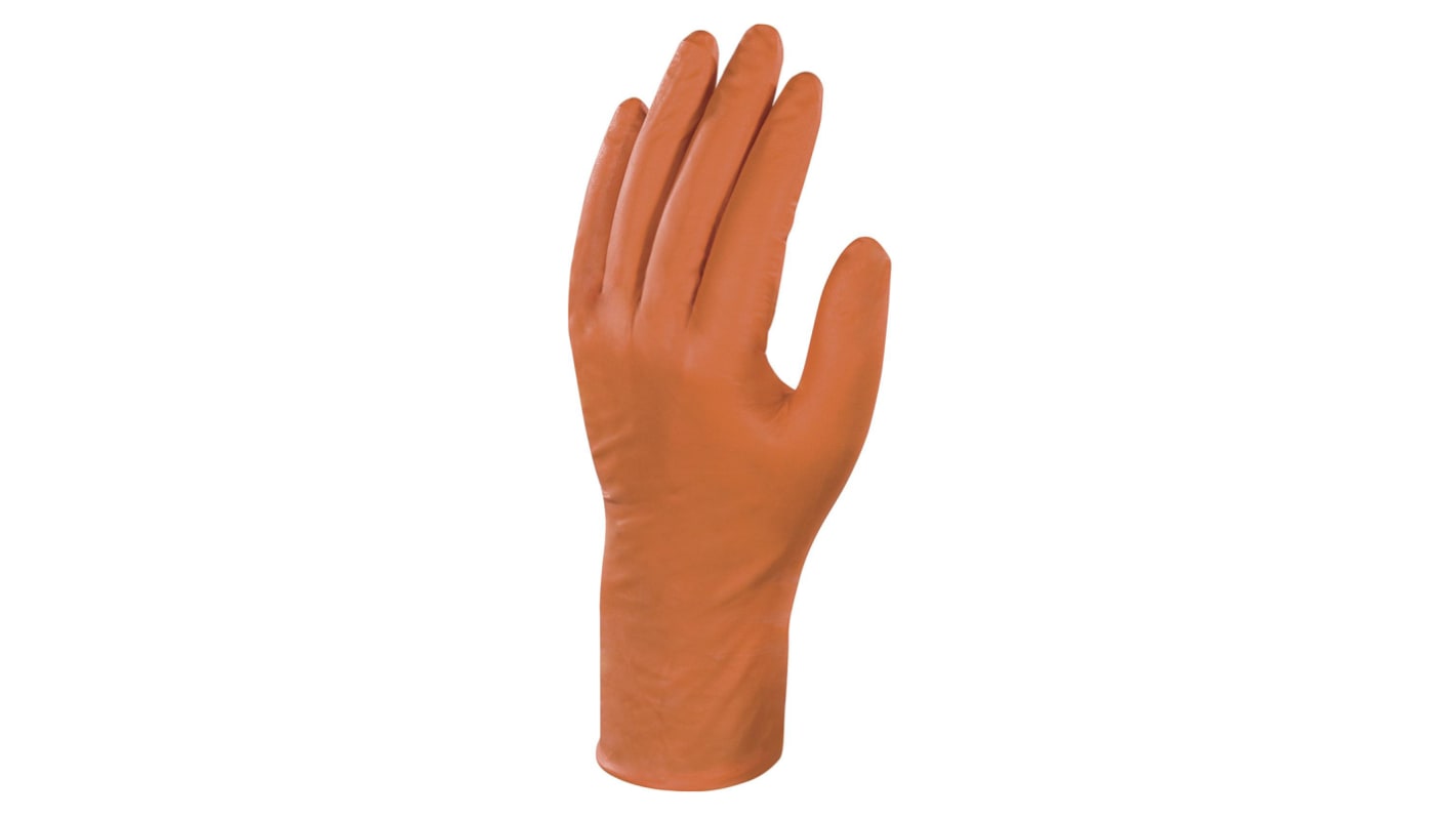 Delta Plus Veniplus Orange Powder-Free Nitrile Disposable Gloves, Size 8, Medium, 50 per Pack