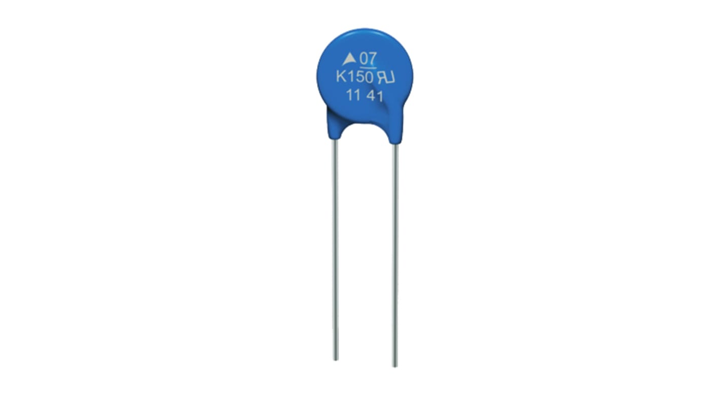 Varistor de óxido metálico EPCOS Standard, tensión de ruptura 39V, 2.5A, 1.6J, 1.4nF, dim. 9 x 3.7 x 11mm, paso 1.3mm