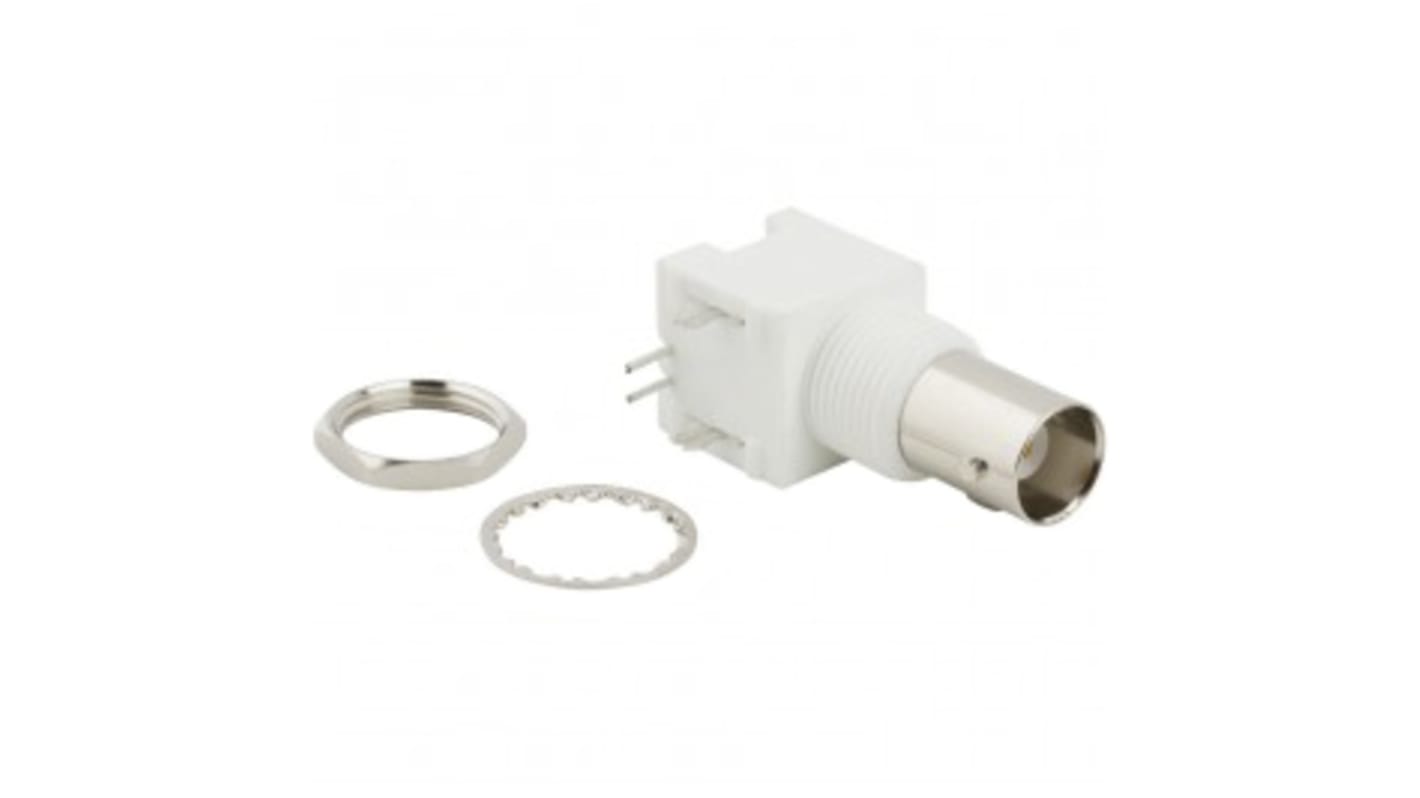 Amphenol RF BNC Series, Jack PCB Mount BNC Connector, 50Ω, Through Hole Termination, Right Angle Body