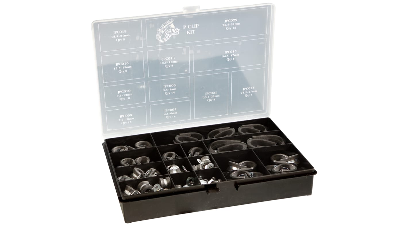 Jubilee 110 Piece Mild Steel P-Clip Kit, 4.5 → 6mm and 34.5 → 37mm Inside Diameter