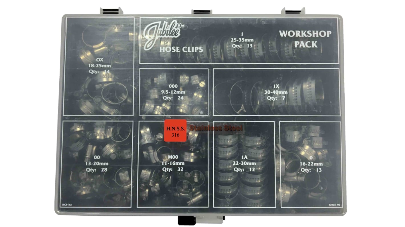 Jubilee 143 Piece Stainless Steel P-Clip Kit, 9.5 → 12mm and 30 → 40mm Inside Diameter