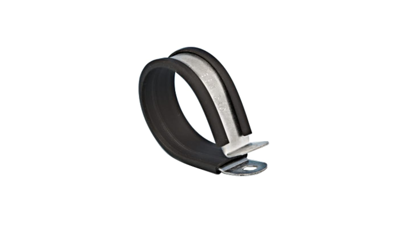 Clip en P, Acier doux, Revêtement en Caoutchouc EPDM, Zinc Noir, Diamètre intérieur 13mm