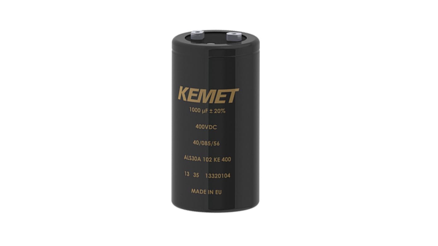 Condensador electrolítico KEMET serie ALS70, 0.47F, ±20%, 25V dc, mont. roscado, 77 (Dia.) x 105mm, paso 31.8mm