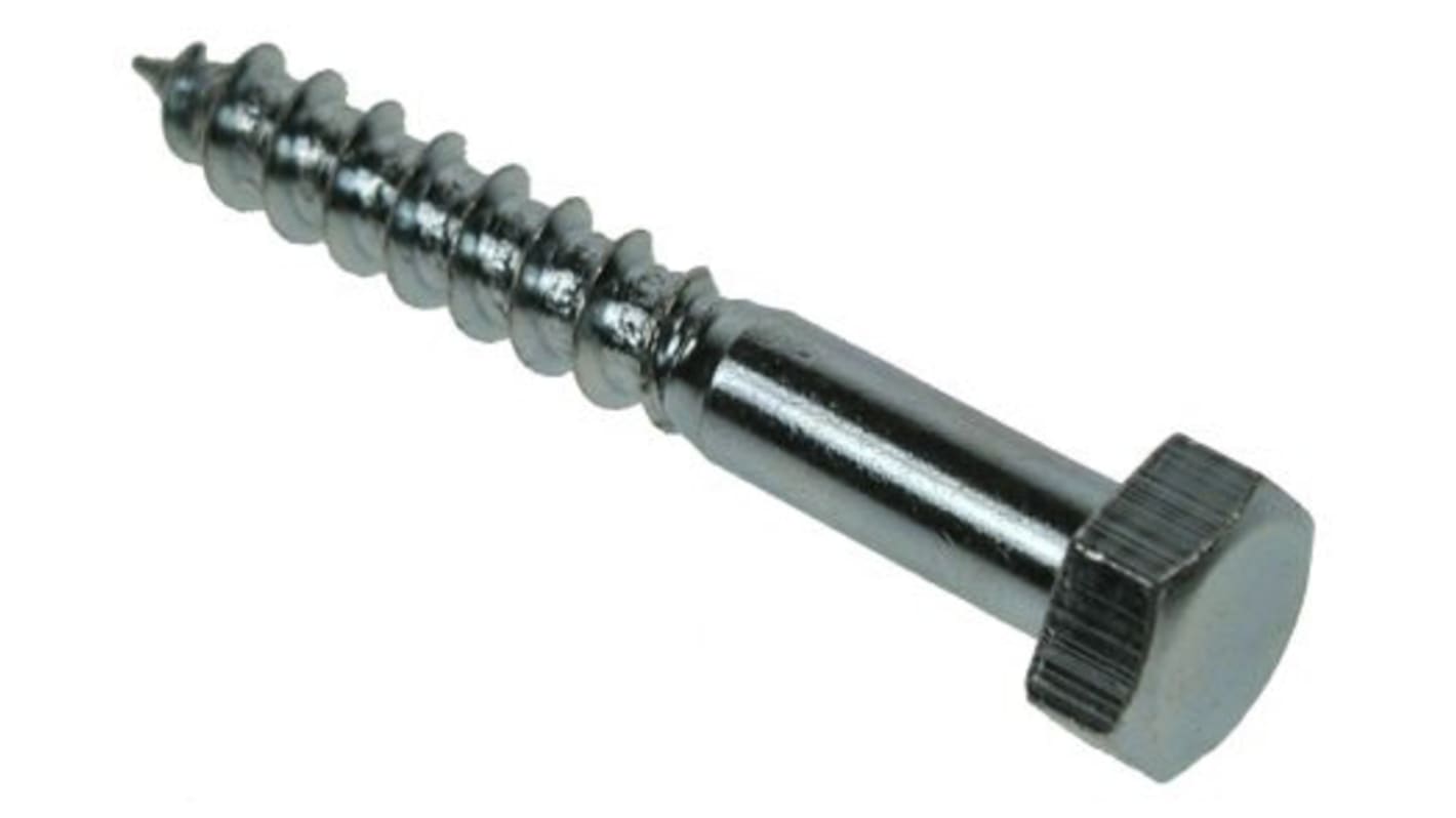 RS PRO Hex Coach Screw, Steel Bright Zinc Plated, 10mm x 140mm