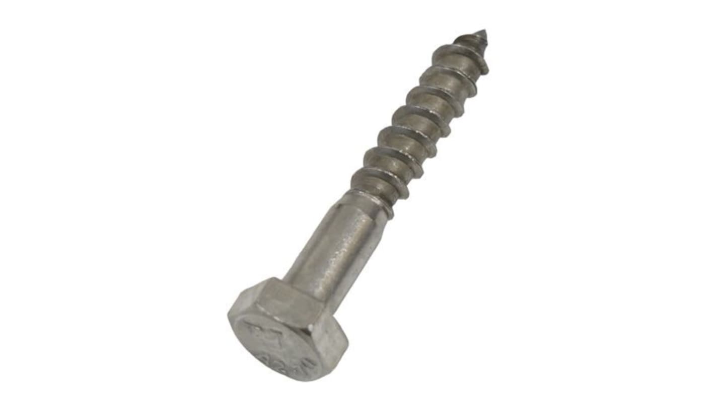 RS PRO Hex Coach Screw, Stainless Steel, 6mm x 50mm