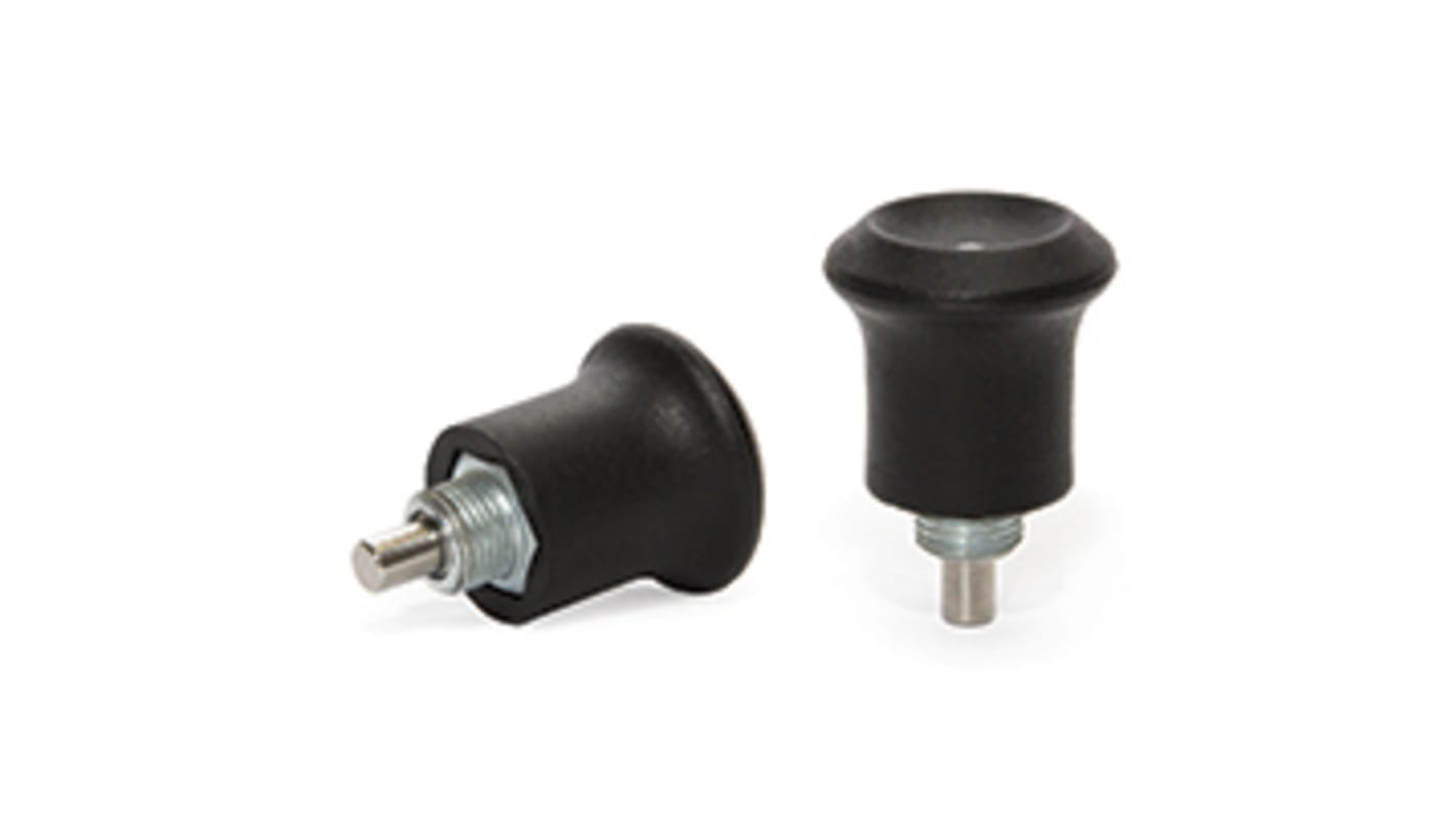 RS PRO 30mm Matt, Zinc Plated Stainless Steel (Spring, Body, Pin), Thermoplastic (Knob) Index Index Bolt, M8 x 0.75