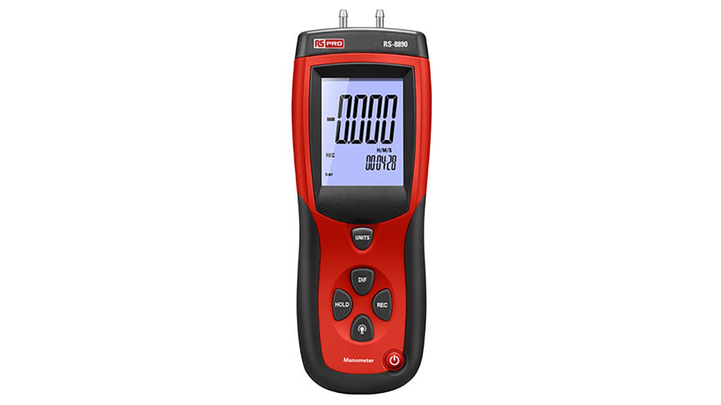 RS PRO RS-8890 Differential Manometer With 2 Pressure Port/s, Max Pressure Measurement 0.137 bar, 0.14 kgcm², 2psi With