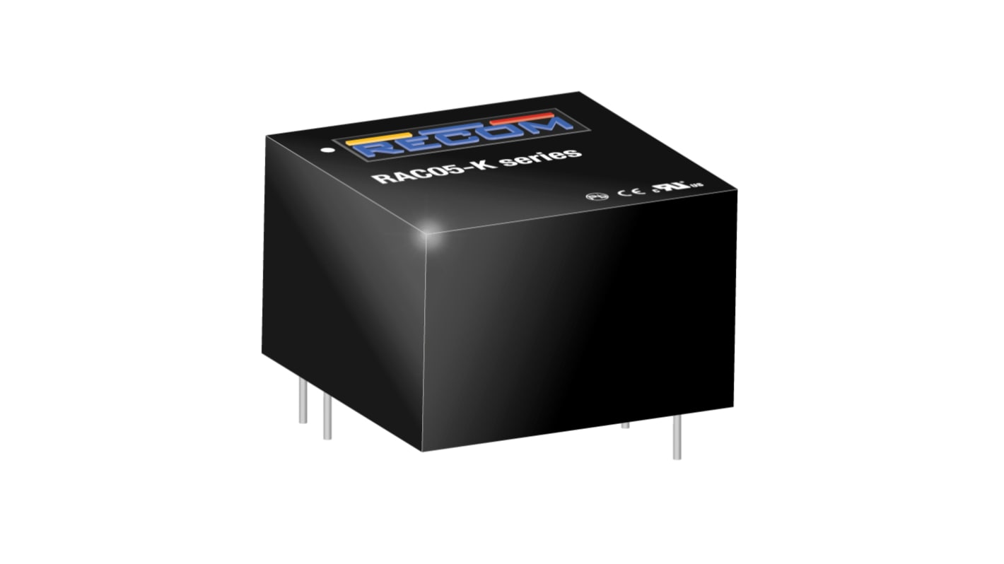 Recom Switching Power Supply, RAC05-15SK, 15V dc, 340mA, 5W, 1 Output, 115 → 370 V dc, 80 → 264 V ac