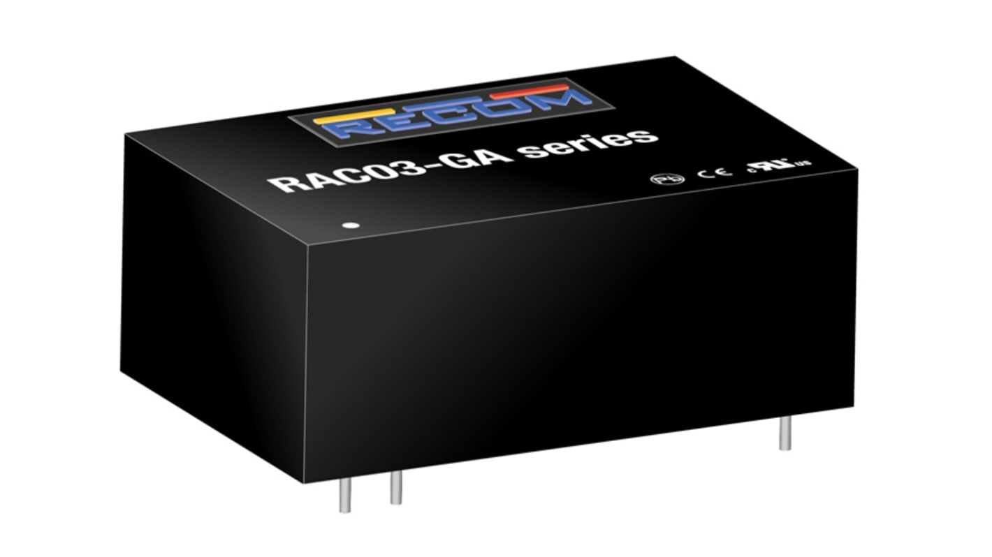 Recom Switching Power Supply, RAC03-12SGA, 12V dc, 250mA, 3W, 1 Output, 305 V ac, 430 V dc Input Voltage