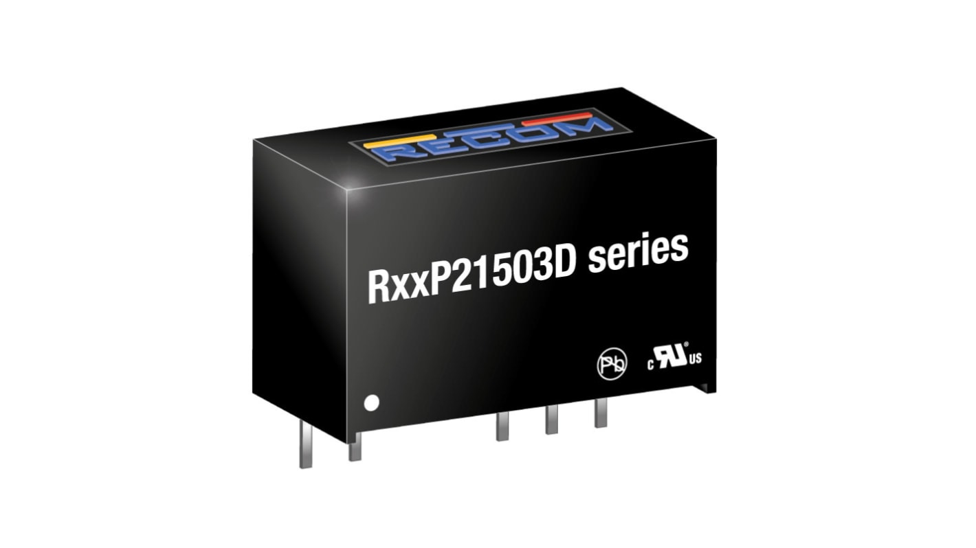 Recom RP DC/DC-Wandler 1W 12 V dc IN, -3 V dc, 15V dc OUT / 66mA Durchsteckmontage 5.2kV dc isoliert