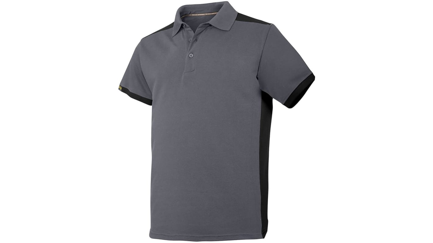 Snickers AllroundWork Black/Grey Cotton, Polyester Polo Shirt, UK- XL, EUR- XL