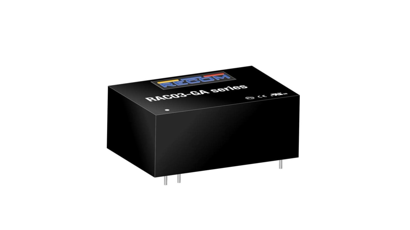 Recom Switching Power Supply, RAC03-05SGA, 5V dc, 600mA, 3W, 1 Output, 85 → 305V ac Input Voltage