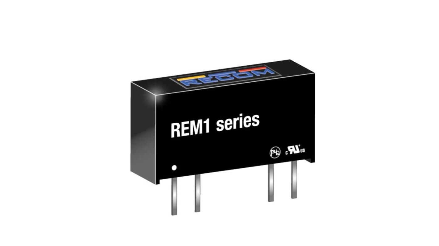 Recom REM1 DC-DC Converter, 5V dc/ 200mA Output, 4.5 → 5.5 V dc Input, 1W, Through Hole, +85°C Max Temp -40°C