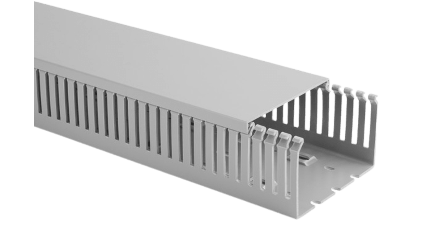 HellermannTyton HTWD-PN Grey Slotted Panel Trunking - Open Slot, W40 mm x D80mm, L2m, PVC