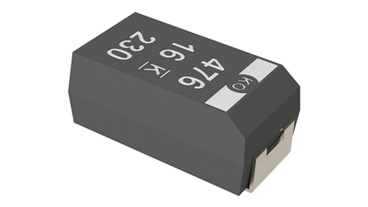 Kemet T520, SMD Polymerkondensator 100μF ±20% / 6.3V dc, -55°C → +105°C