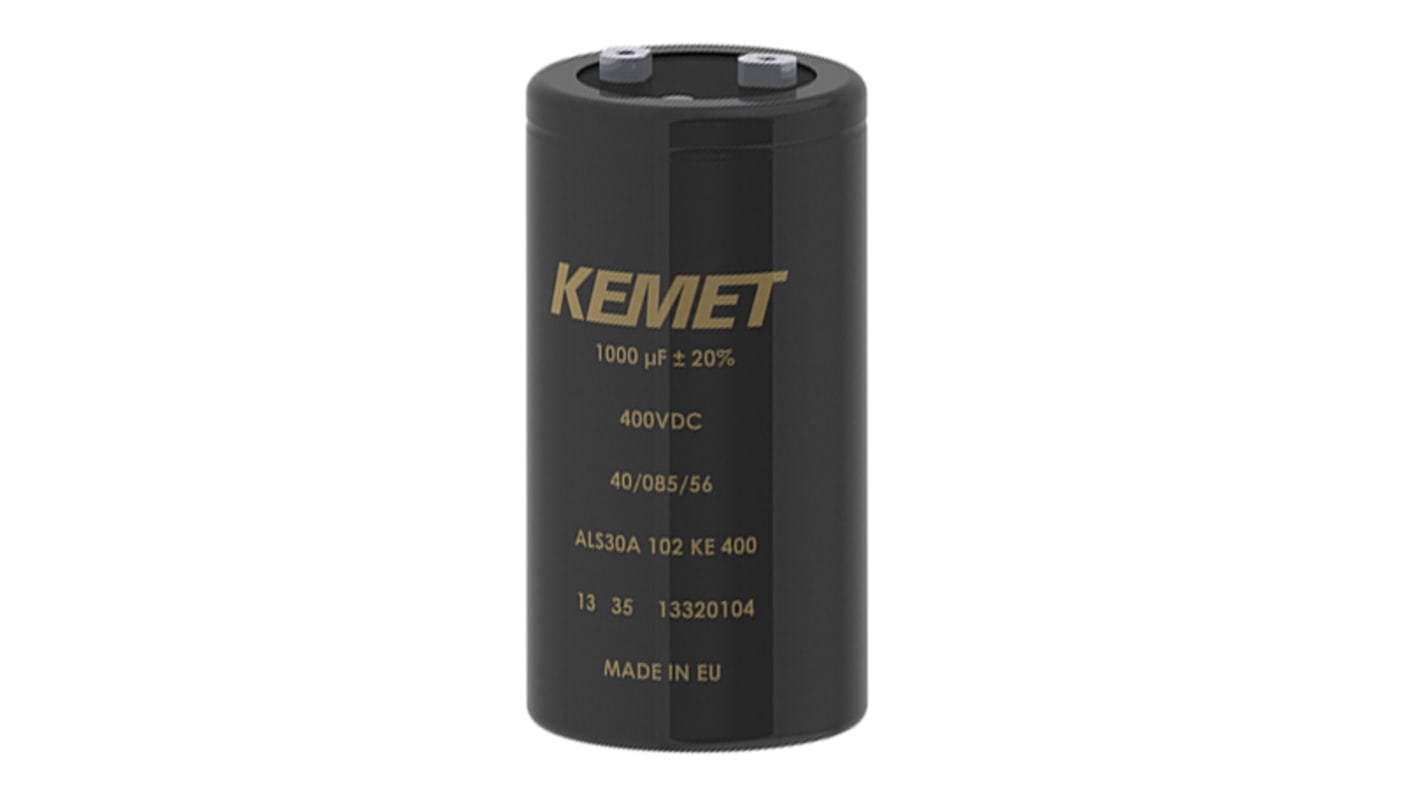 Condensador electrolítico KEMET serie ALS31, 0.22F, ±20%, 25V dc, mont. roscado, 77 (Dia.) x 105mm, paso 31.8mm