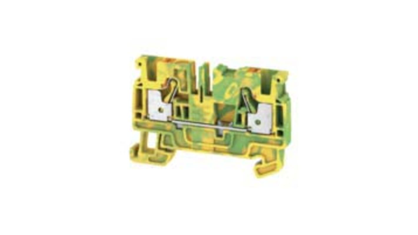 Weidmuller A Series Green/Yellow DIN Rail Terminal Block, 4mm², Single-Level, Push In Termination