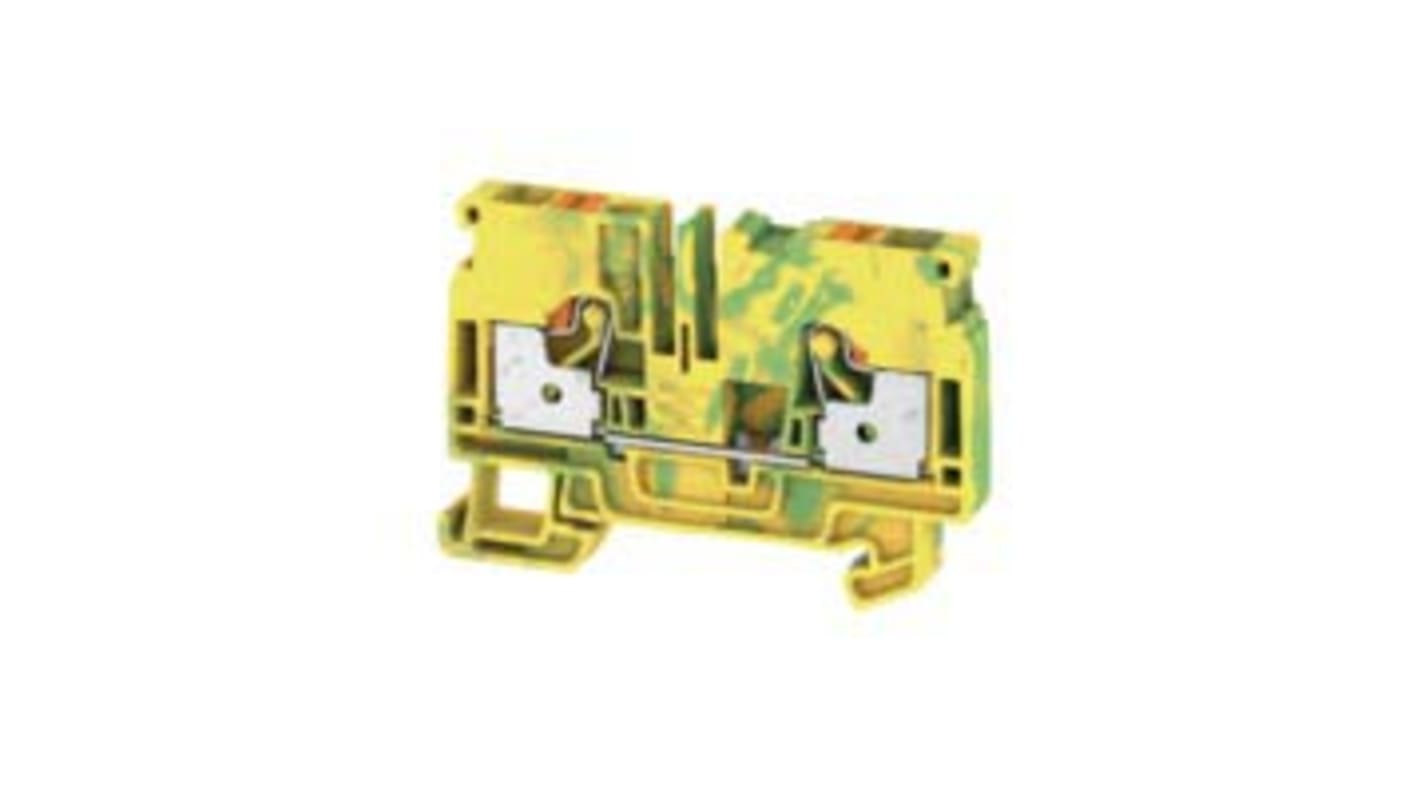 Weidmuller A Series Green/Yellow DIN Rail Terminal Block, 6mm², Single-Level, Push In Termination