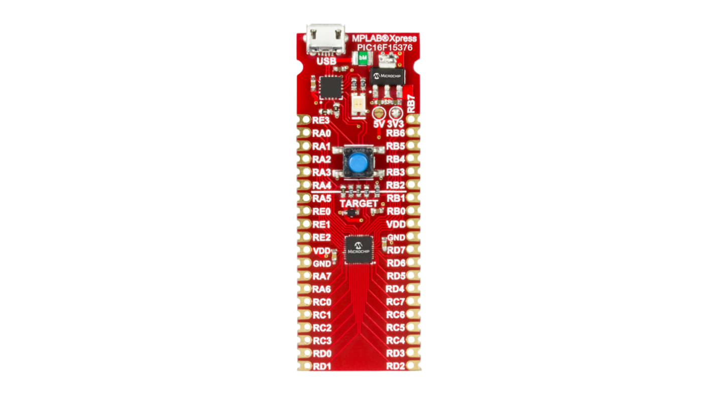 Placa de evaluación MPLAB Xpress PIC16F15376 de Microchip, con núcleo MCU de 8 bits