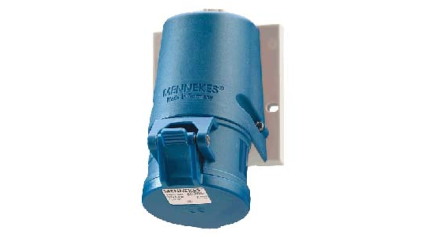 MENNEKES, P-4011101-01 IP44 Blue Wall Mount 2P+E Socket, Rated At 16A, 230 V