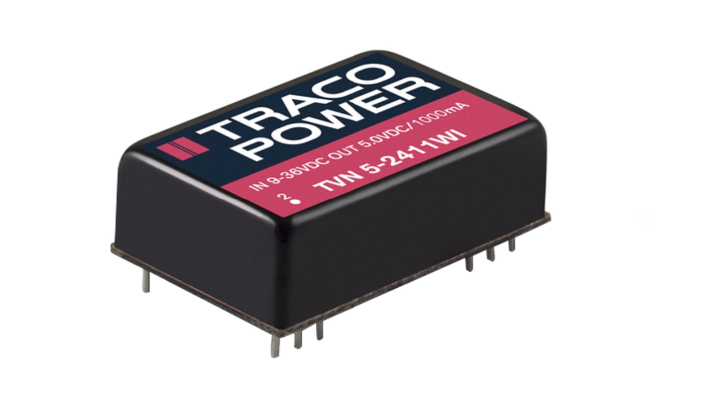 TRACOPOWER TVN 5WI DC-DC Converter, ±5V dc/ ±500mA Output, 4.5 → 12 V dc Input, 5W, Through Hole, +85°C Max Temp