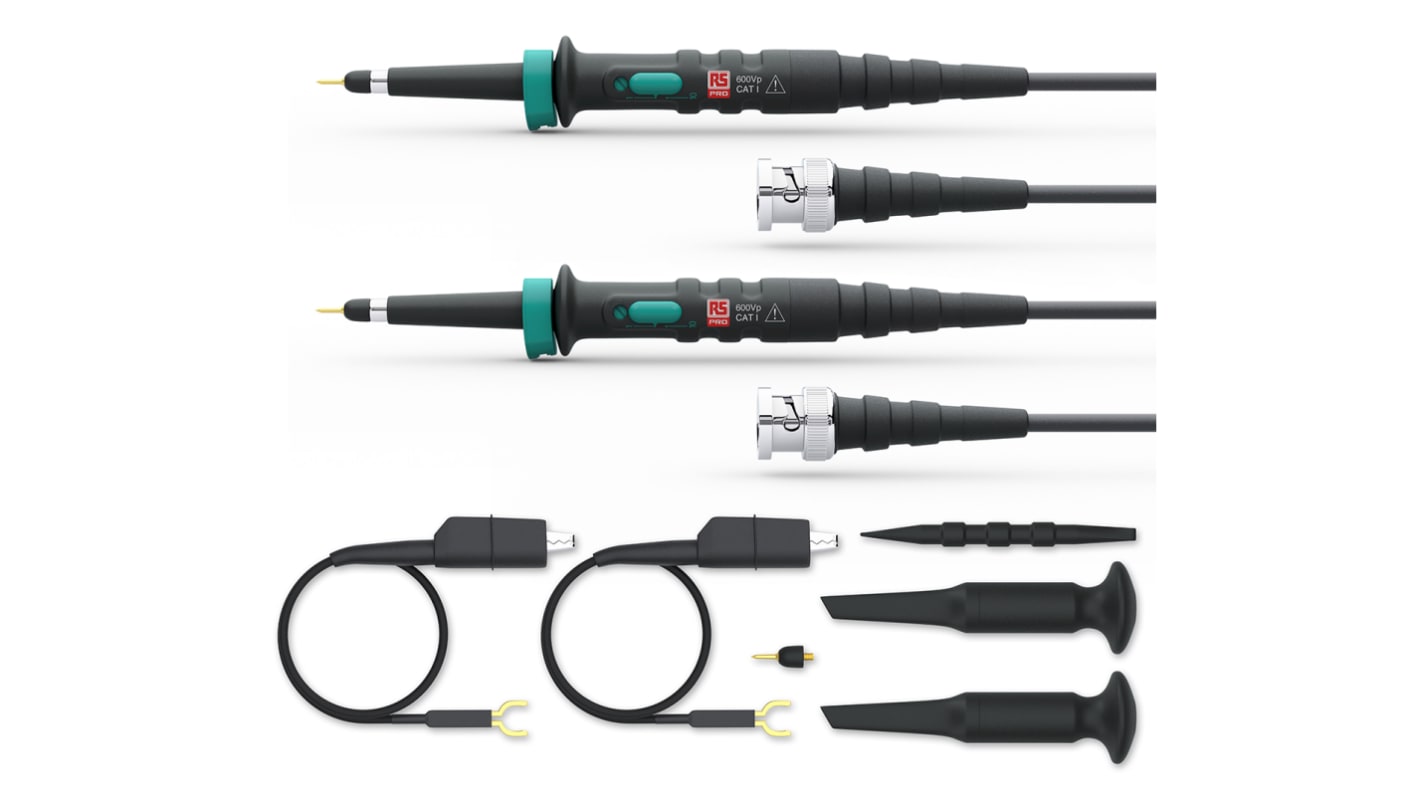 RS PRO oszcilloszkóp szonda Feszültség, 15MHz, 1:1, 1:10 csillapítás, 600V, BNC, 2, CAT I 600V