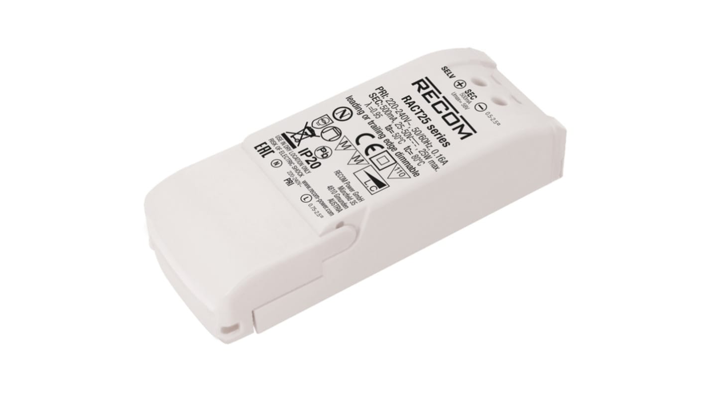 Driver de LED Recom,sortie 12 → 24V c.c. 1.05A, 25W, , gradable, IP20