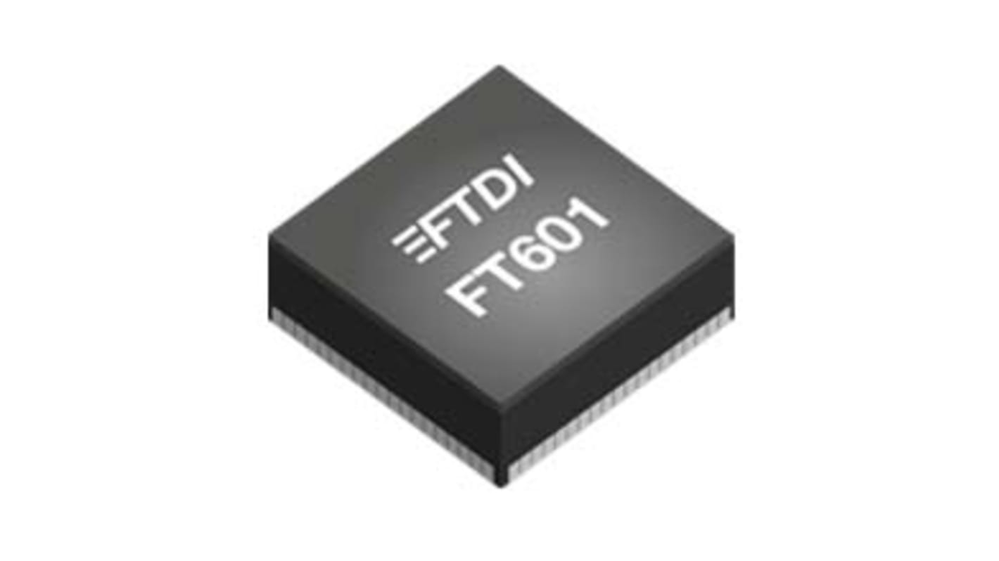 FTDI Chip FT601Q-B-T, USB Bridge IC, 2-Channel, 480 Mbps, 5Gbit/s, USB 2.0, USB 3.0, 3.3 V, 76-Pin QFN