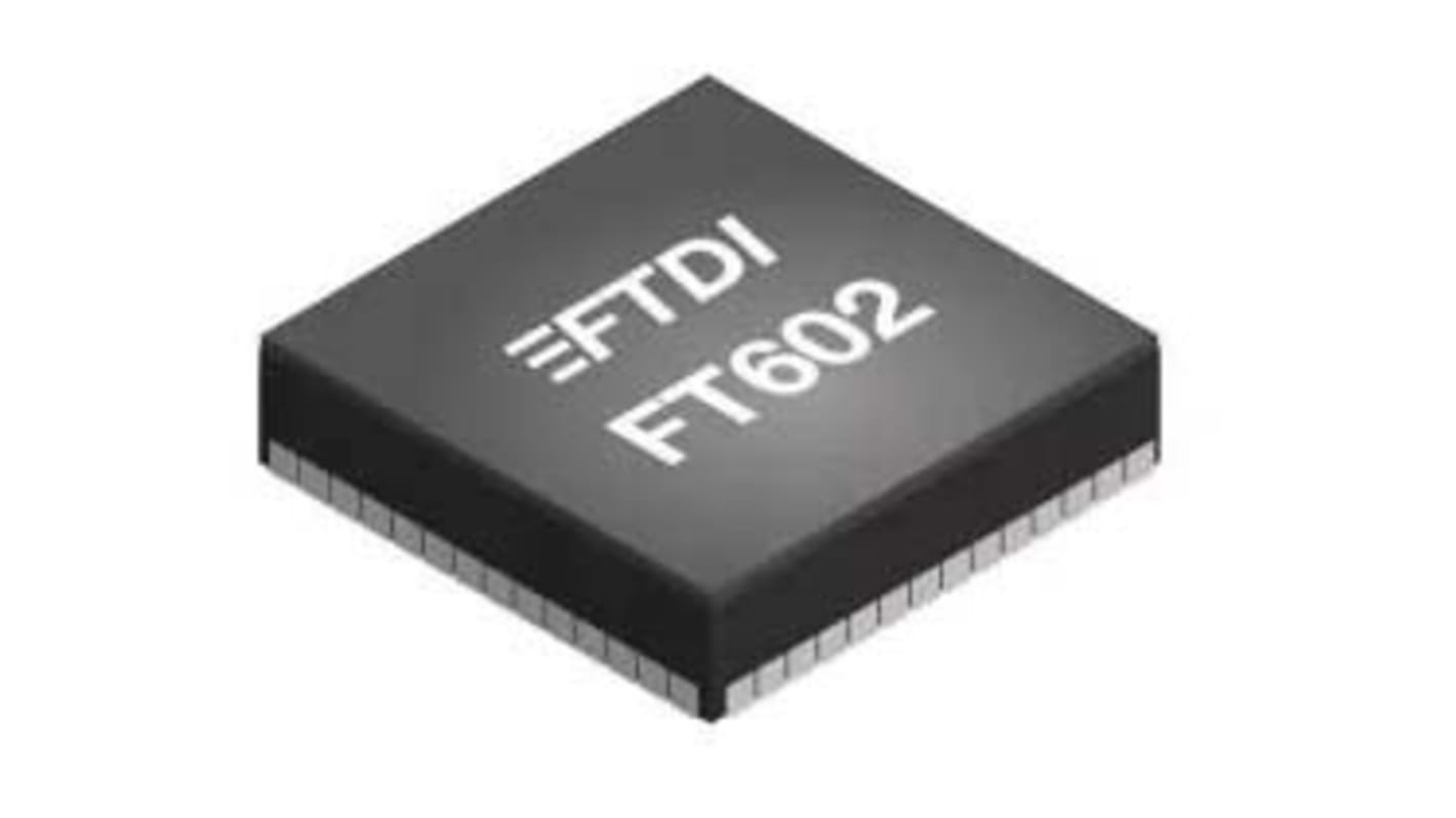 FTDI Chip FT602Q-T, USB Bridge IC, 2-Channel, 480 Mbps, 5Gbit/s, USB 2.0, USB 3.0, 3.3 V, 76-Pin QFN