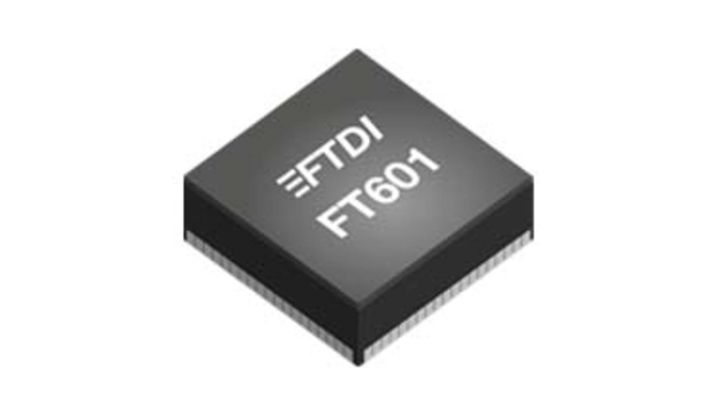 FTDI Chip FT601Q-B-T, USB Bridge IC, 2-Channel, 480 Mbps, 5Gbit/s, USB 2.0, USB 3.0, 3.3 V, 76-Pin QFN