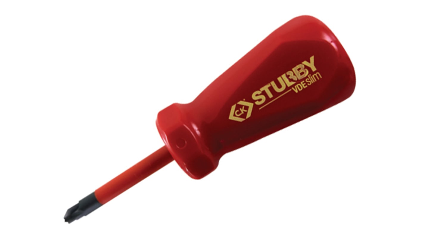 CK Pozidriv Insulated Stubby Screwdriver, PZ2 Tip, 46 mm Blade, VDE/1000V, 60 mm Overall