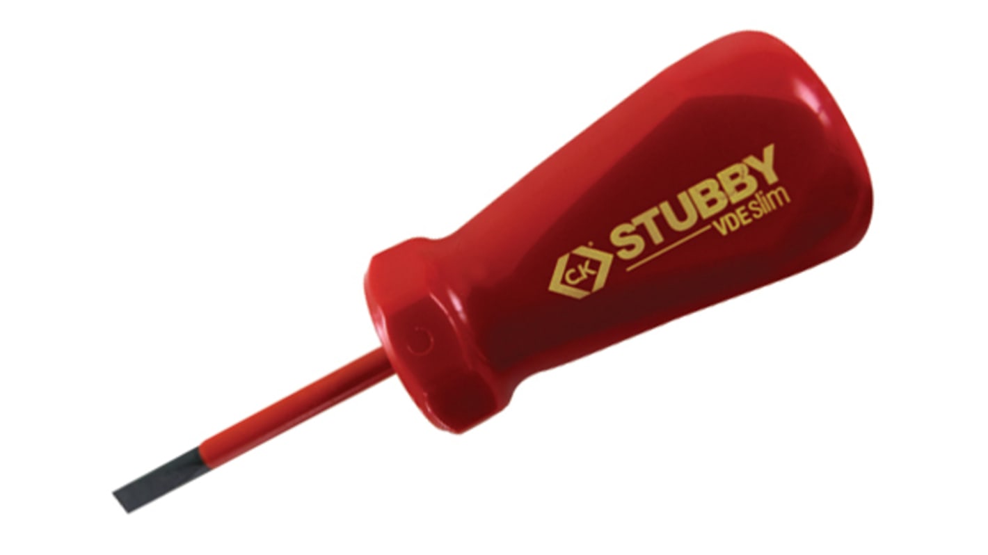 CK Slotted Insulated Stubby Screwdriver, 5.5 mm Tip, 46 mm Blade, VDE/1000V, 106 mm Overall