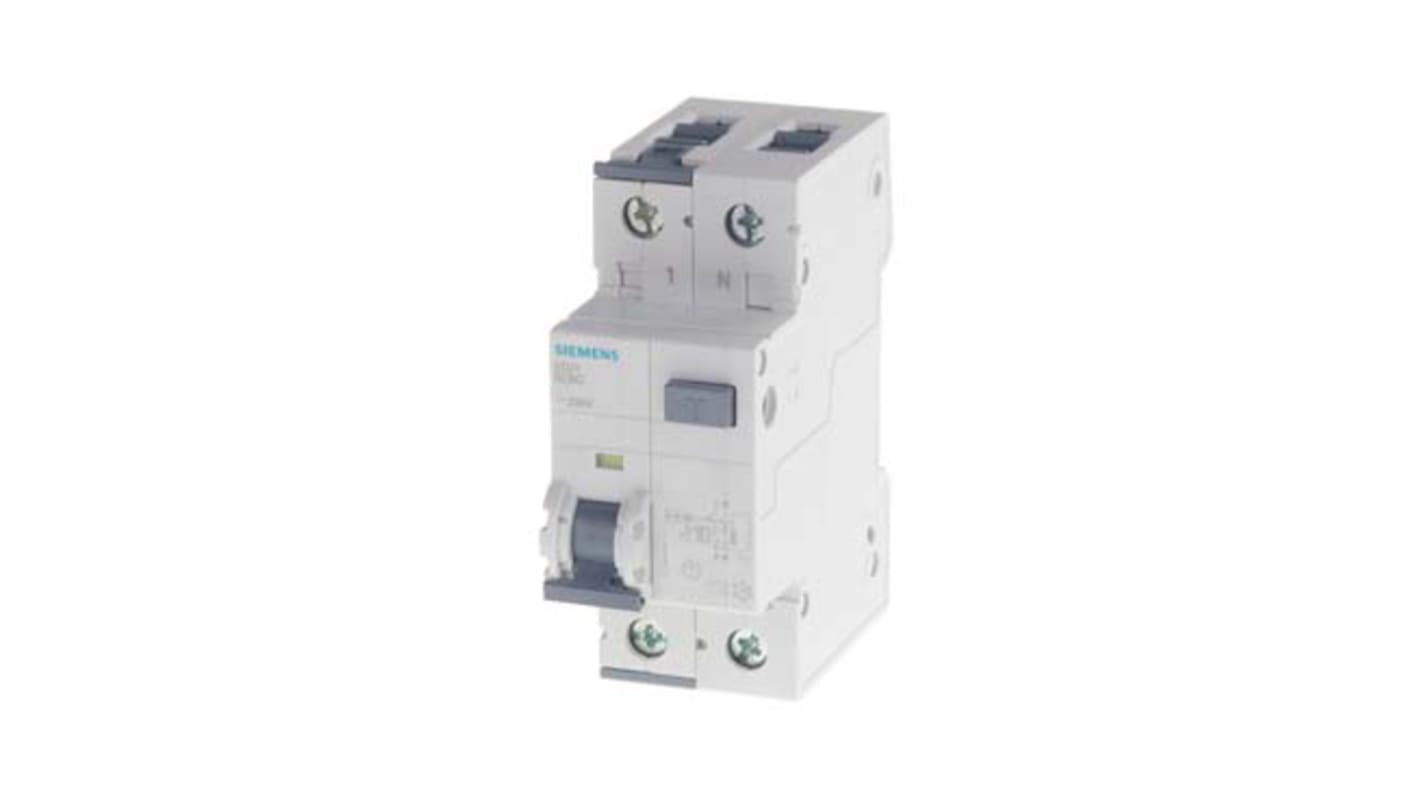 Siemens RCBO, 8A Current Rating, 2P Poles, 30mA Trip Sensitivity, Sentron Range